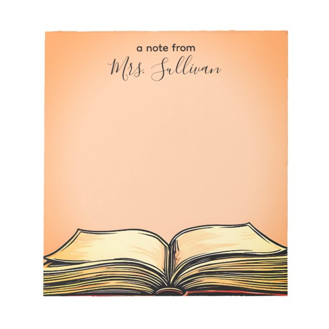 Open Book Illustration Teacher Gift Notepad (Front)