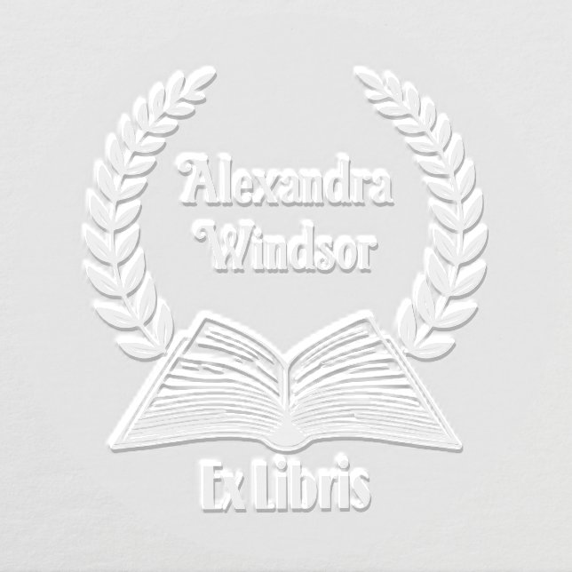 Open Book, Laurel Wreath Ex Libris Name Book Embosser (Design)