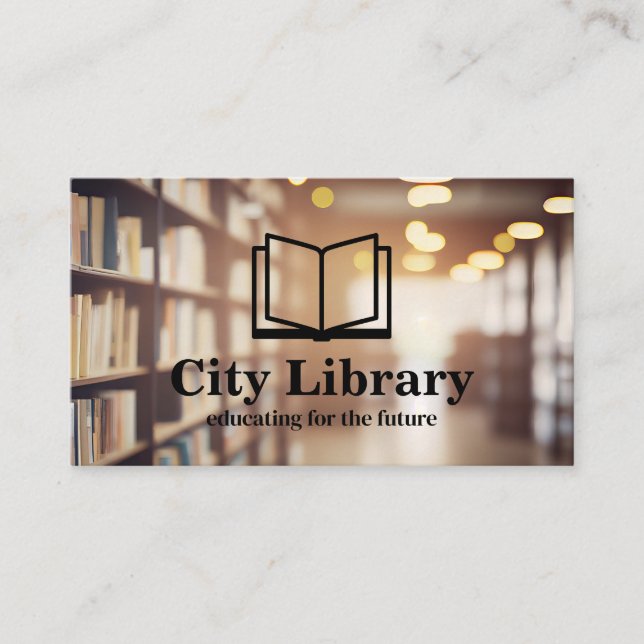 Open Book Logo | Public Library Background Business Card (Front)