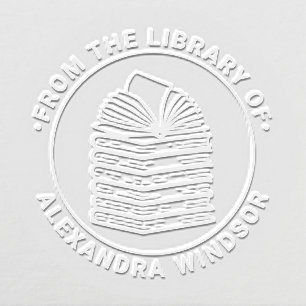 Open Book on Book Stack Library Book Name Embosser