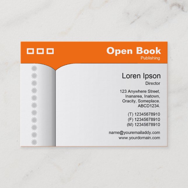 Open Book - Orange FF6600 Business Card (Front)