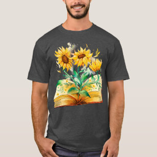 Open Book Sunflowers Bookworm Reader Reading Write T-Shirt