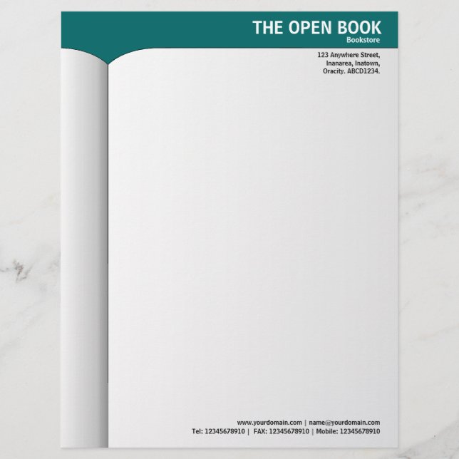 Open Book - Teal Green 006666 Letterhead (Front)