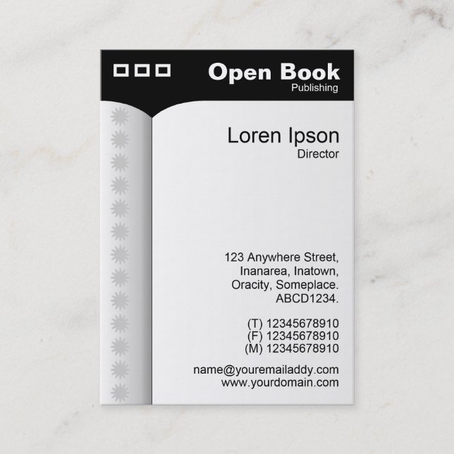 Open Book (Vertical) - Black Business Card (Front)