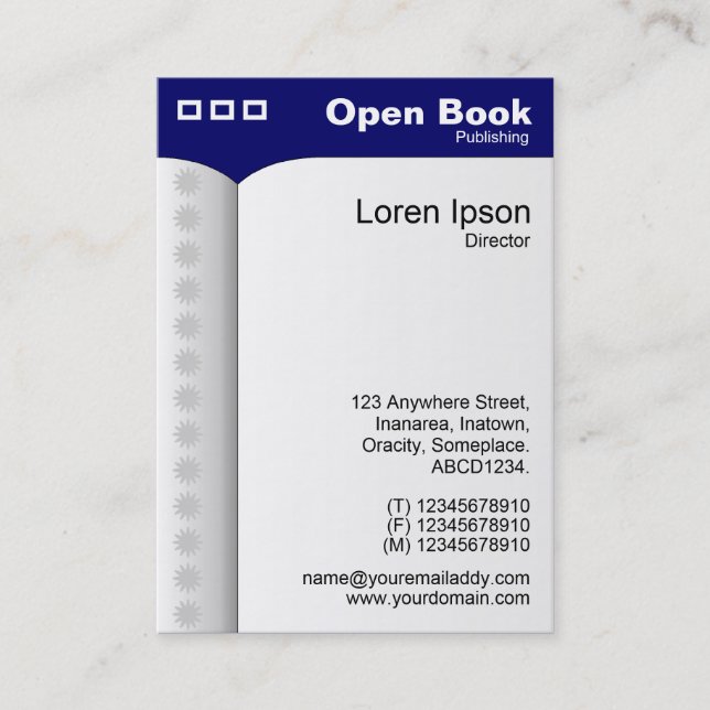 Open Book (Vertical) - Dark Blue 000066 Business Card (Front)