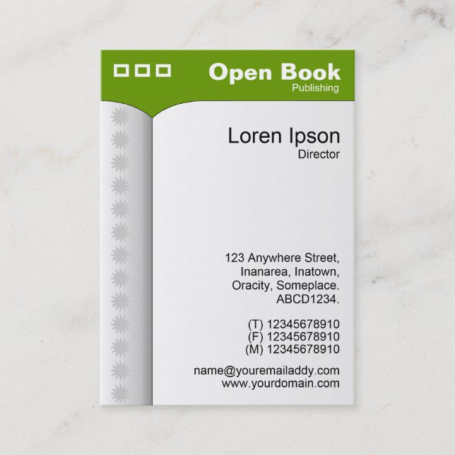 Open Book (Vertical) - Green Business Card (Front)