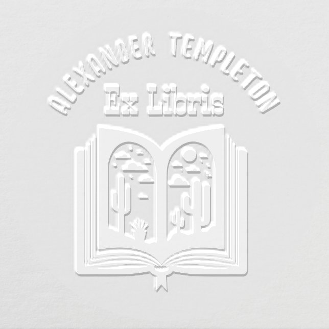 Open Book w/ Desert Landscape Pages “Ex Libris” #2 Embosser (Design)