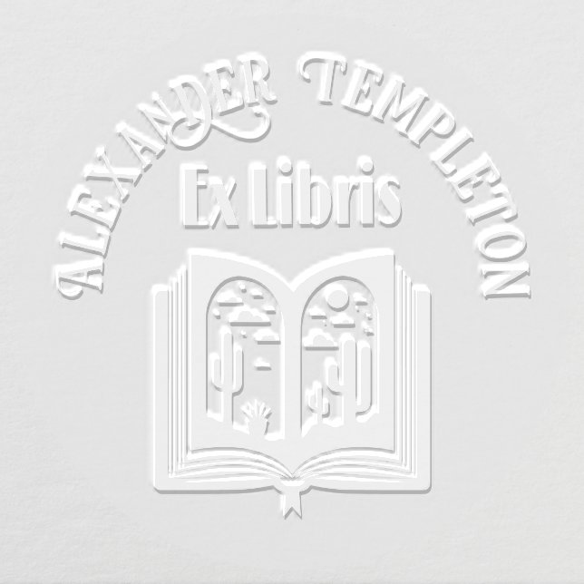 Open Book w/ Desert Landscape Pages “Ex Libris” Embosser (Design)