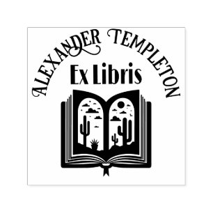 Open Book w/ Desert Landscape Pages “Ex Libris” Self-inking Stamp