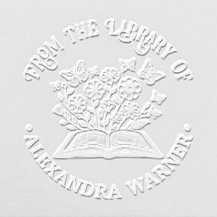 Open Book Wild flowers, Butterflies Library Name Embosser