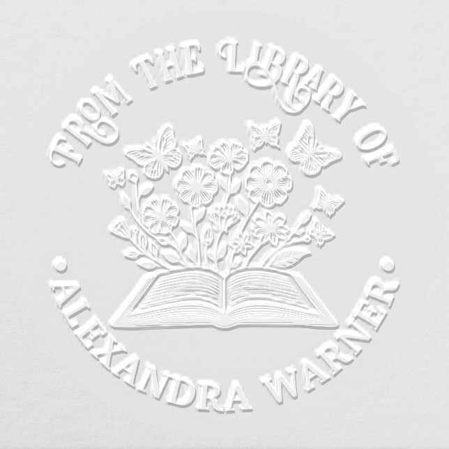Open Book Wild flowers, Butterflies Library Name Embosser (Design)