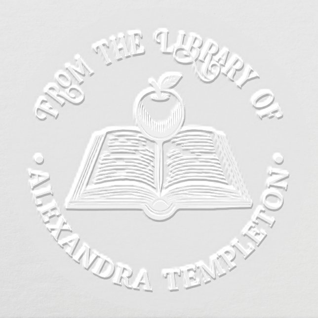 Open Book with Apple #1P with Library Book Name Embosser (Design)