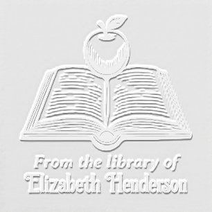 Open Book with Apple #1PS with Library Book Name Embosser