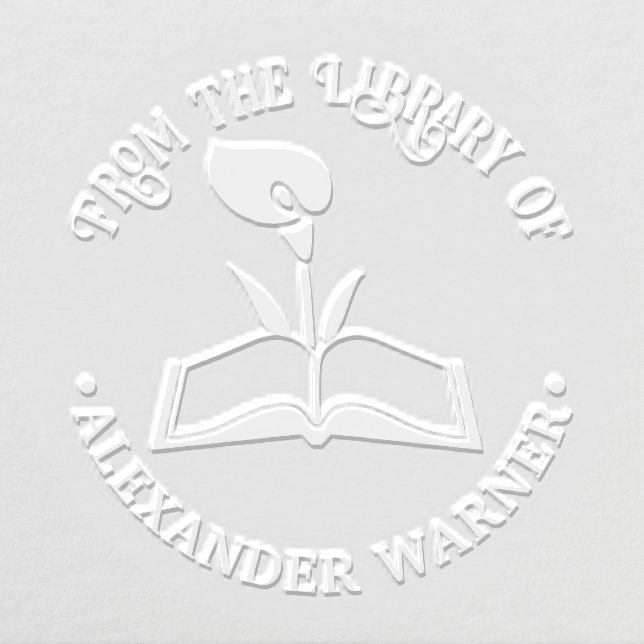 Open Book With Calla Lily Silhouette  Library Name Embosser (Design)