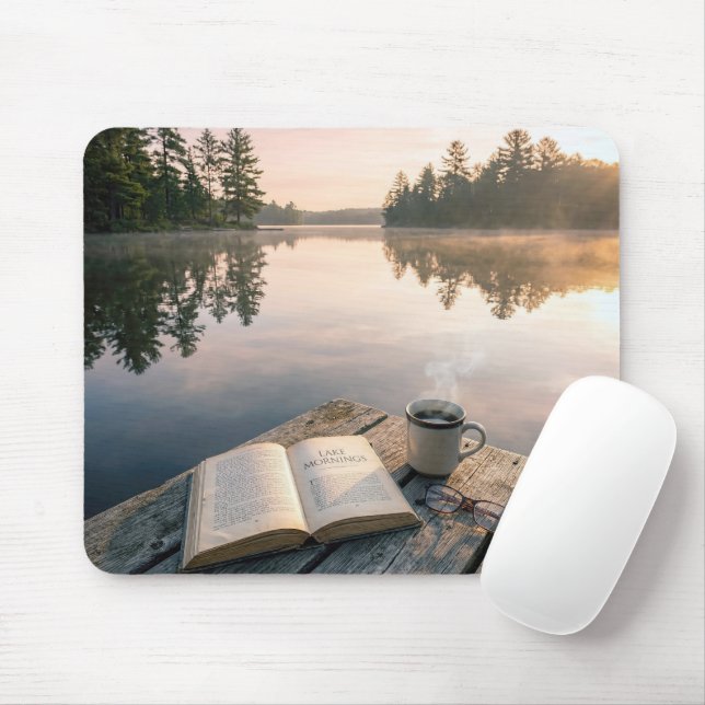 Open Book With Coffee On a Lake Dock Mouse Pad (With Mouse)