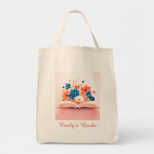 Open Book with colorful flowers personalized Tote Bag