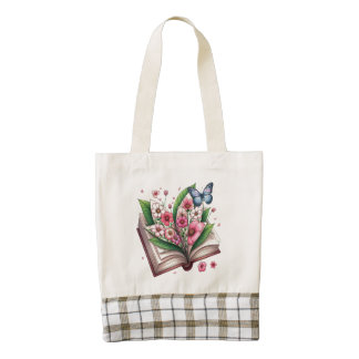 Open Book with Flower and Butterfly Zazzle HEART Tote Bag