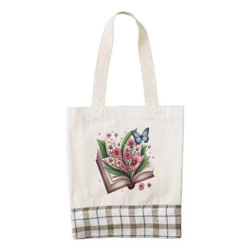 Open Book with Flower and Butterfly Zazzle HEART Tote Bag