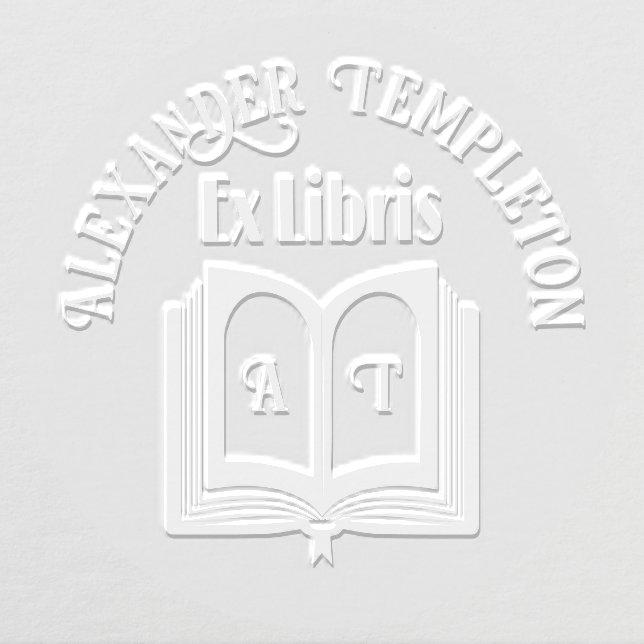 Open Book with Name, Initials on Pages “Ex Libris” Embosser (Design)
