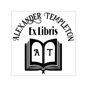 Open Book with Name, Initials on Pages “Ex Libris” Self-inking Stamp