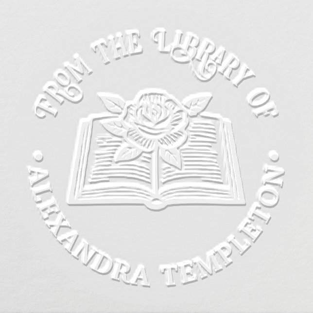 Open Book with Rose #1P with Library Book Name Embosser (Design)
