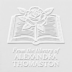 Open Book with Rose #1PS with Library Book Name Embosser