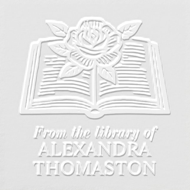 Open Book with Rose #1PS with Library Book Name Embosser (Design)