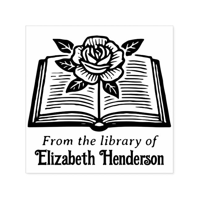 Open Book with Rose #2PS with Library Book Name Self-inking Stamp (Design)