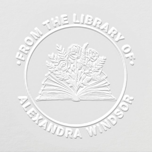 Open Book with Rose Bouquet Name Library Book Embosser (Design)