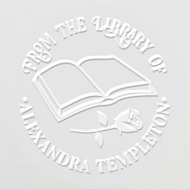 Open Book with Rose “From the Library of” Name Embosser (Design)