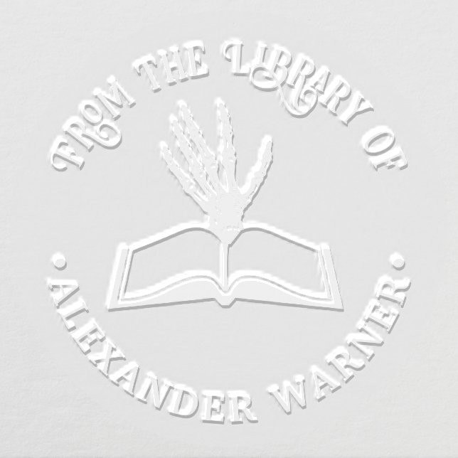 Open Book With Skeletal Hand Library Name Embosser (Design)