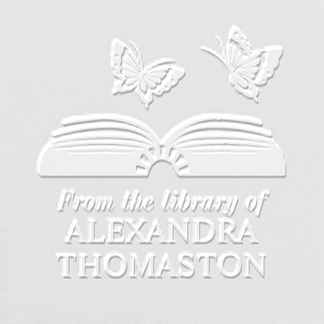  Open Book with Two Butterflies Library Book Name Embosser (Design)