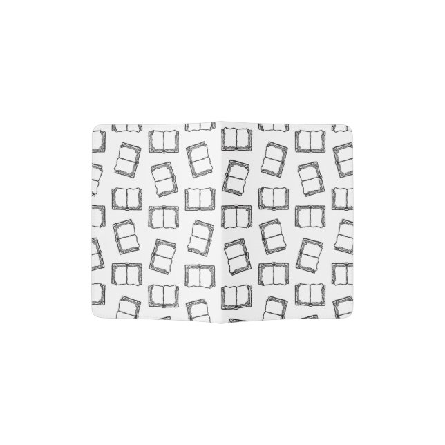 Open Books Design Illustrated Books Pattern Passport Holder (Opened)
