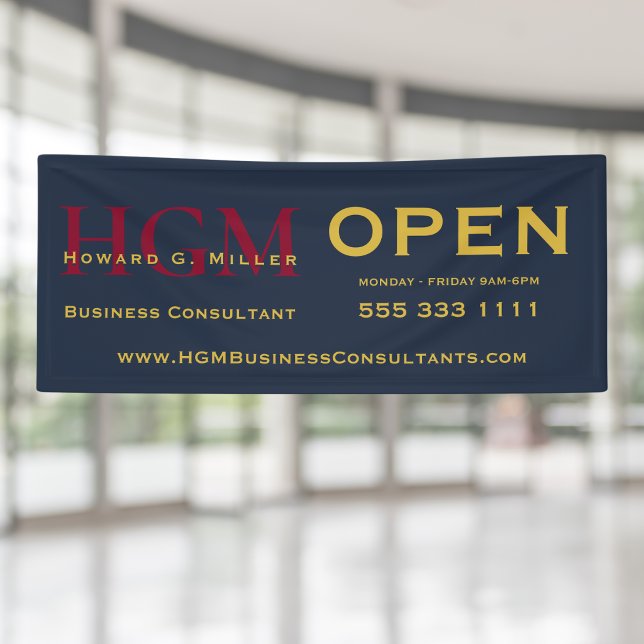 Open Business Blue Red Gold Monogram Banner (Creator Uploaded)