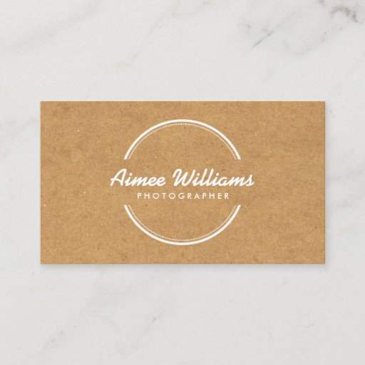 Customizable OPEN CIRCLE LOGO on TAN CARDBOARD Business Cards