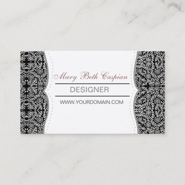 Open-Close Classic Floral Damask Pattern Motif Business Card (Front)