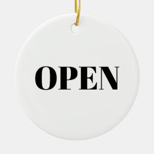 Open / Closed black white two sided store business Ceramic Ornament