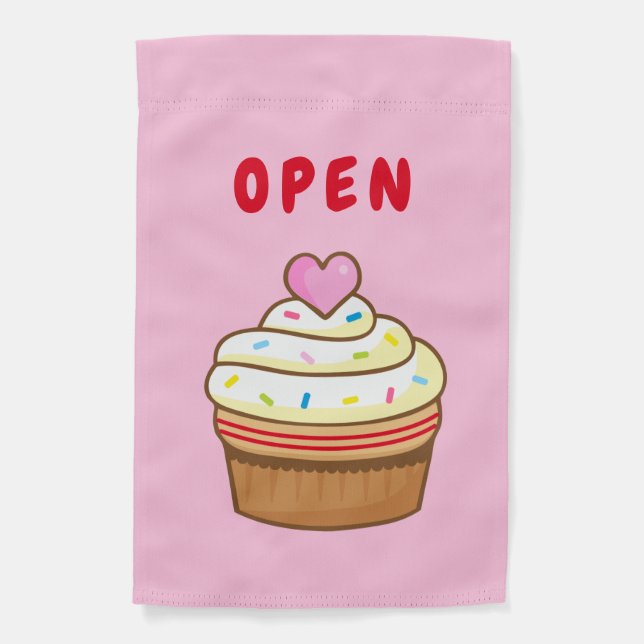 OPEN cupcake bakery garden flag (Front)