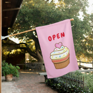 OPEN cupcake bakery garden flag