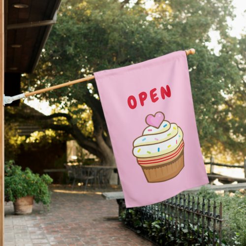 OPEN cupcake bakery garden flag