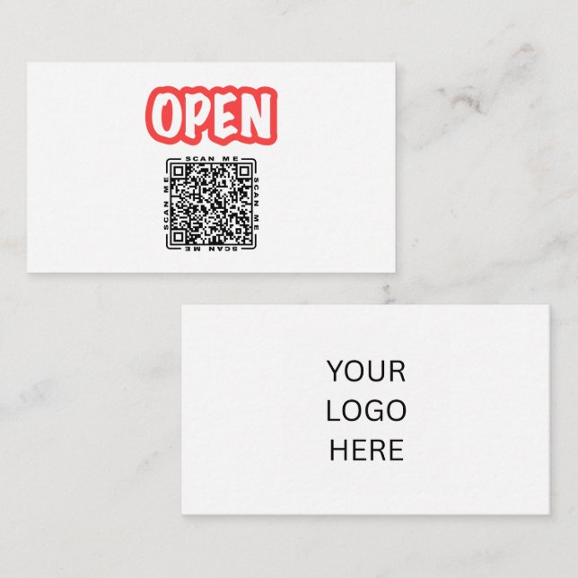 Open | Customizable QR code & Logo Template Black  Business Card (Front/Back)