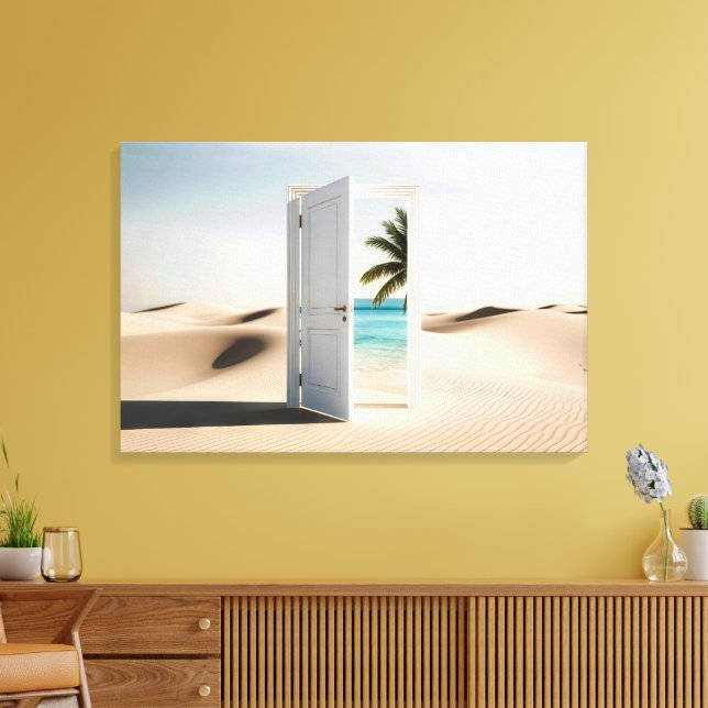 Open Desert Door With Tropical Oasis Canvas Print (Insitu(LivingRoom))
