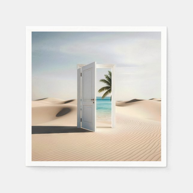 Open Desert Door With Tropical Oasis Napkins (Front)