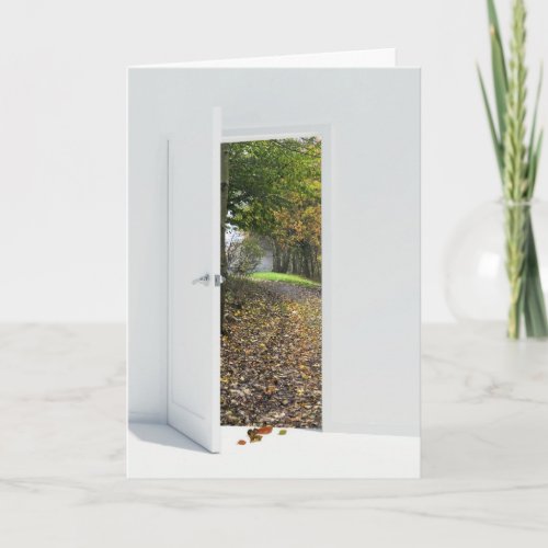 Open Door With Autumn Scene Card