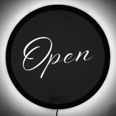 OPEN Elegant Script Black and White Minimalist LED Sign