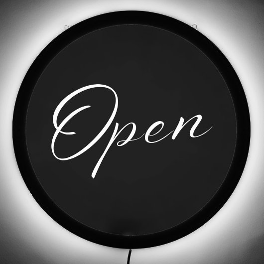 OPEN Elegant Script Black and White Minimalist LED Sign