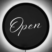 OPEN Elegant Script Black and White Minimalist LED Sign