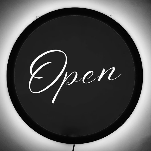 OPEN Elegant Script Black and White Minimalist LED Sign