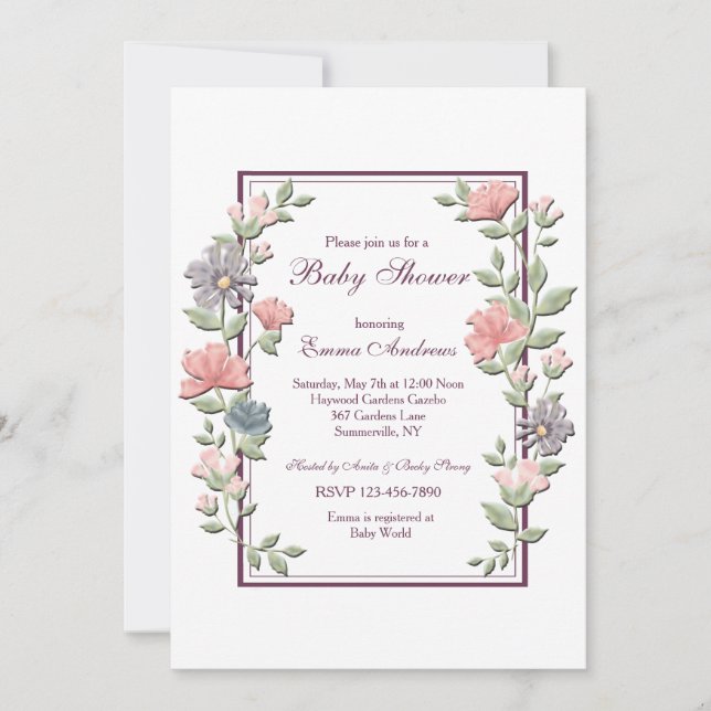 Open Floral Frame Invitation (Front)