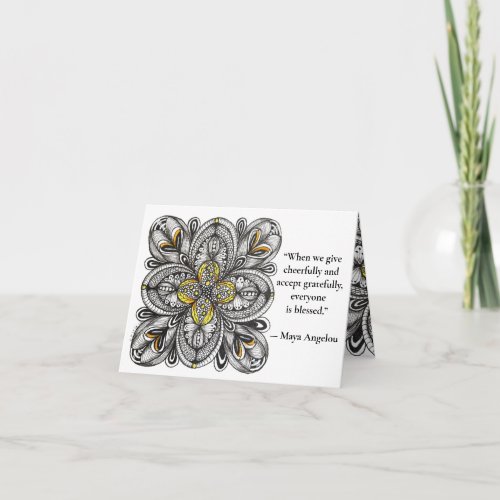 Open Flower Doodle with Giving Quote Thank You Card